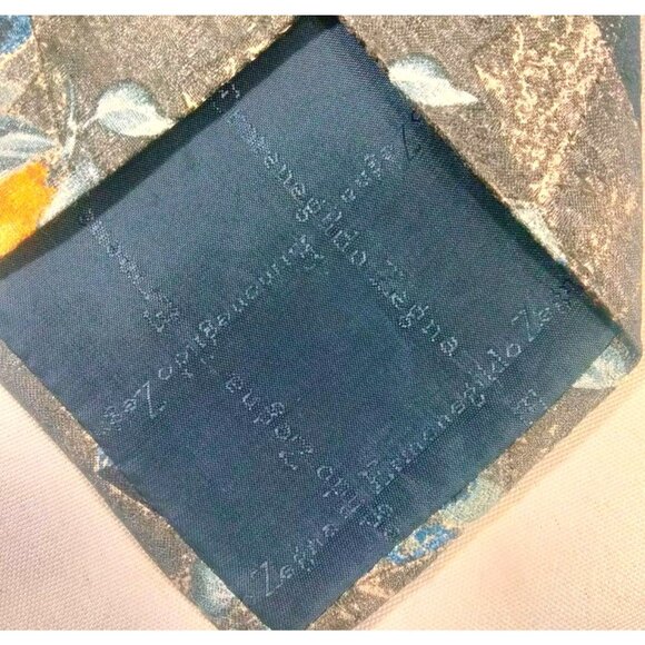 Ermenegildo Zegna Silk Neck Tie Meyer  Lemons Leaves Floral Black Gray Y… - Picture 6 of 6